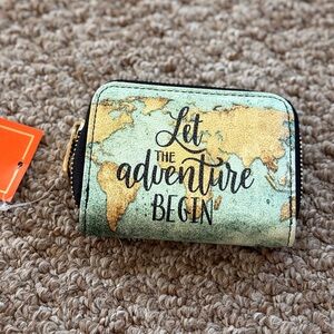Let The Adventure Begin Map Gold Zip Mini Wallet